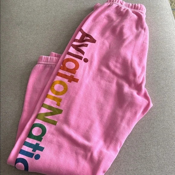 Aviator Nation Pink Joggers with Rainbow Logo - Picture 2 of 3